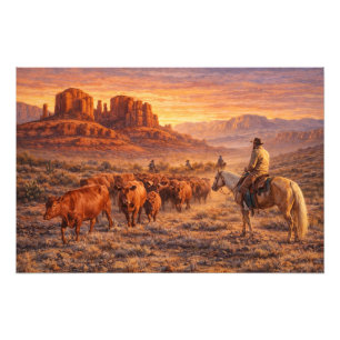 Foto Vaquero arreando vacas al atardecer