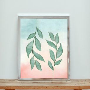 Foto Vegetación acuarela en un fondo rosa pastel