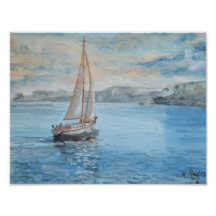 Velero Sereno en Aguas Costeras al Atardecer