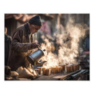 Foto Vendedor de Té en la Calle con Luz Dorada de la Ma