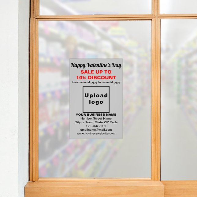 Foto Venta de Business Valentine en papel fotográfico g (Business Valentine sale on gray photo paper on store window. Signage to attract more customers.)