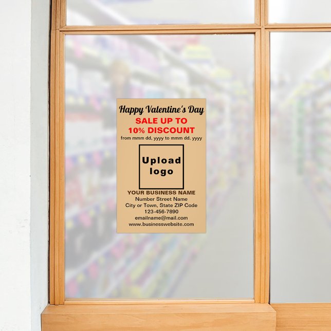 Foto Venta de negocios de San Valentín en papel fotográ (Business Valentine sale on light brown photo paper. Signage to attract more customers.)