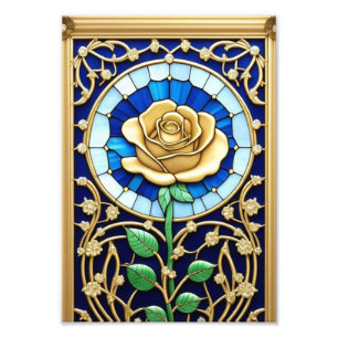 Foto Ventana de vidrio emplomado elegante con rosa dora