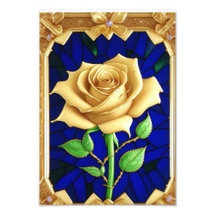 Foto Ventana de Vidrio Emplomado Elegante con Rosa Dora