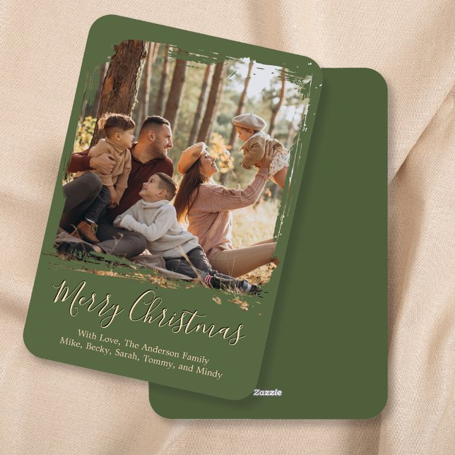 Foto verde de navidad (Merry Christmas Photo card with green background.)