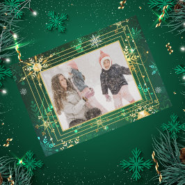 Foto Verde Dorado Copo de Nieve Navidad Fiesta