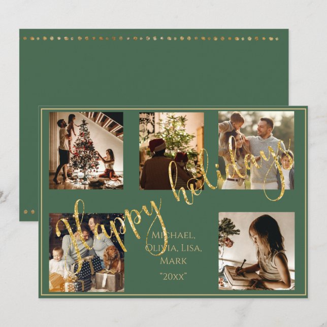 Foto verde Navidad dorado Felices Fiestas (Anverso / Reverso)