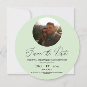 Foto verde pastel Guardar la cita Invitación redon