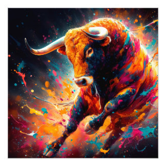 Foto Vibrant Abstract Bull Painting