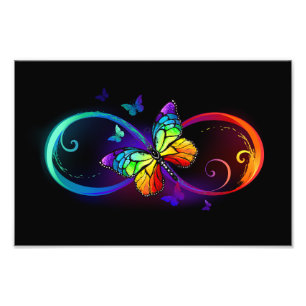 Foto Vibrant infinity with rainbow butterfly on black