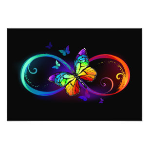 Foto Vibrant infinity with rainbow butterfly on black