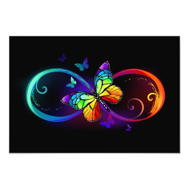 Foto Vibrant infinity with rainbow butterfly on black (Frente)