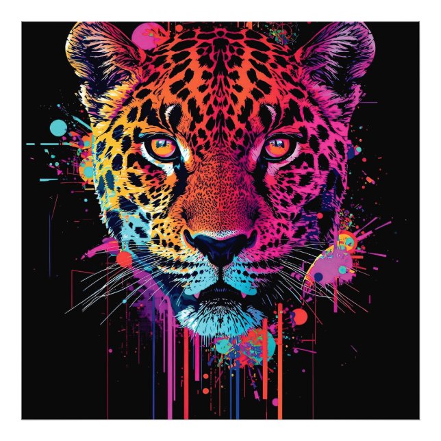 Foto Vibrant Neon Leopard Metal Wall Art (Frente)