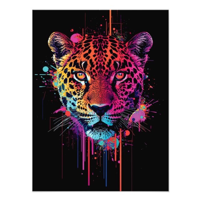 Foto Vibrant Neon Leopard Wall Art (Frente)
