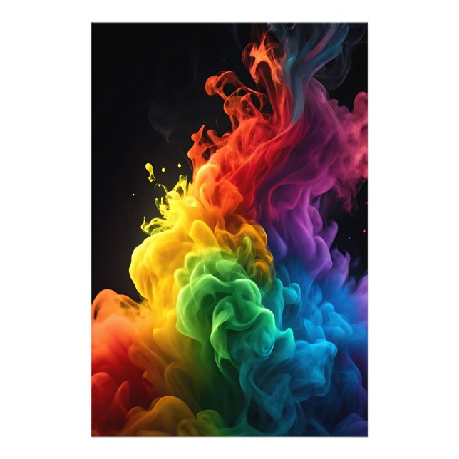 Foto Vibrante arcoiris tinta humo nube fondo negro (Frente)
