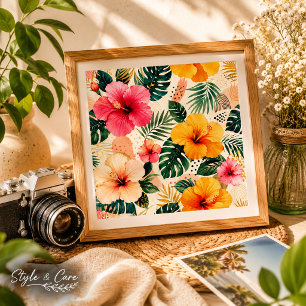 Foto Vibrante Patrón Floral Sin Costuras de Hibisco Tro