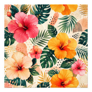 Foto Vibrante Patrón Floral Sin Costuras de Hibisco Tro