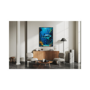 Foto Vibrante pintura del océano del tiburón blanco