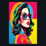 Foto Vibrante Pop Art Mujer Retro Moda Decoración Pared<br><div class="desc">Abróchese su espacio con esta audaz y colorida imagen de ampliación de arte pop generada por IA, con una elegante mujer en tonos vibrantes que recuerdan al icónico movimiento del arte pop de los años 60. El arte irradia con colores eléctricos (rosa, amarillo, azul y verde) capturando la esencia de...</div>