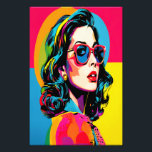 Foto Vibrante Pop Art Mujer Retro Moda Decoración Pared<br><div class="desc">Abróchese su espacio con esta audaz y colorida imagen de ampliación de arte pop generada por IA, con una elegante mujer en tonos vibrantes que recuerdan al icónico movimiento del arte pop de los años 60. El arte irradia con colores eléctricos (rosa, amarillo, azul y verde) capturando la esencia de...</div>