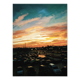 Foto Vibrante puesta de sol sobre el paisaje urbano y e