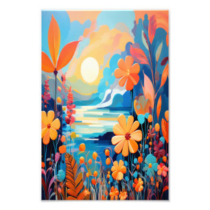 Foto Vibrante Sunset Floral Paisaje Natural Arte