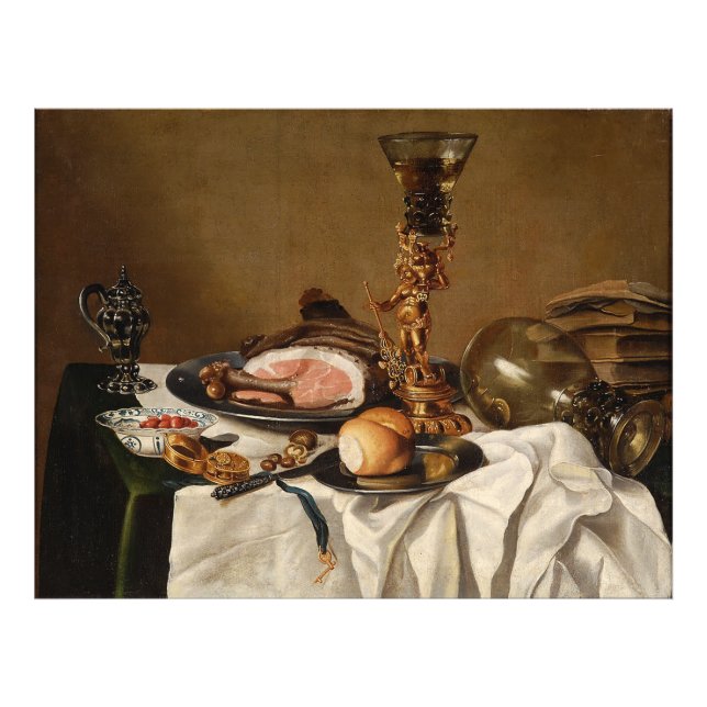 Foto Vida con jamón, libros y naves ornamentales (Frente)