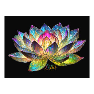 Foto Vidrio de colores Flor de Loto Colorida sobre Negr