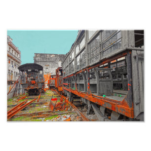 Foto Viejas locomotoras rustas y vagones de tren