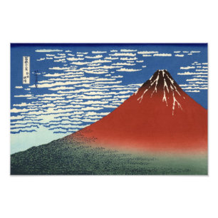 Foto Viento Hokusai Sur despejado cielo rojo Fuji impre