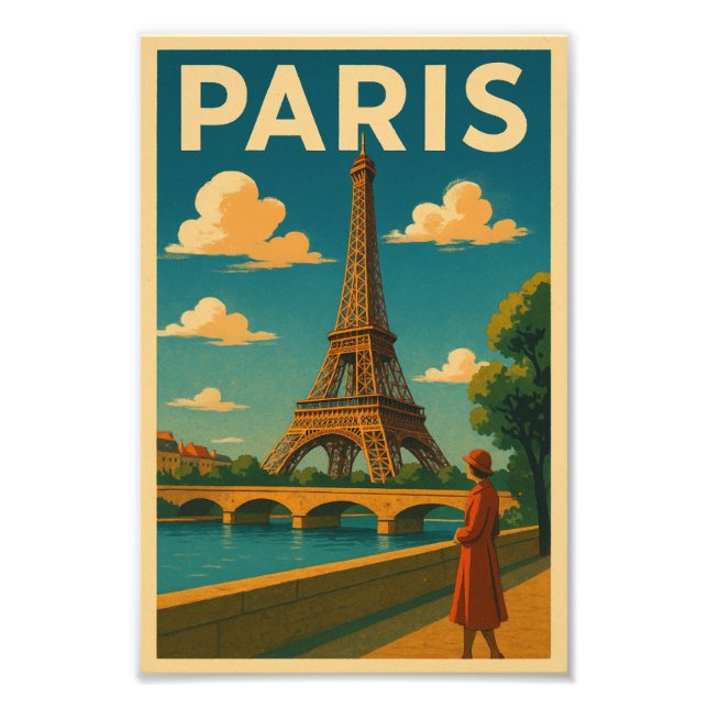 Foto Vintage 1930s Paris Travel Poster Eiffel Tower (Frente)