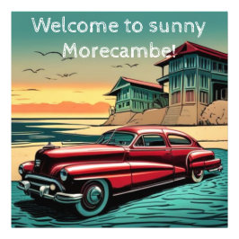 Foto Vintage American car beach side. Texto editable