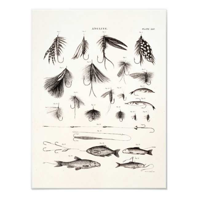 Foto Vintage años 1800: Pesca de mosca enmarañada vuela (Frente)
