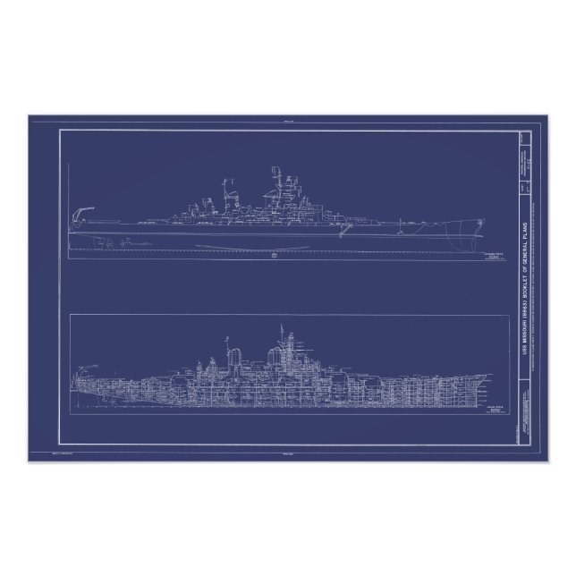 Foto Vintage Battleship USS Missouri Blueprints Poster (Frente)