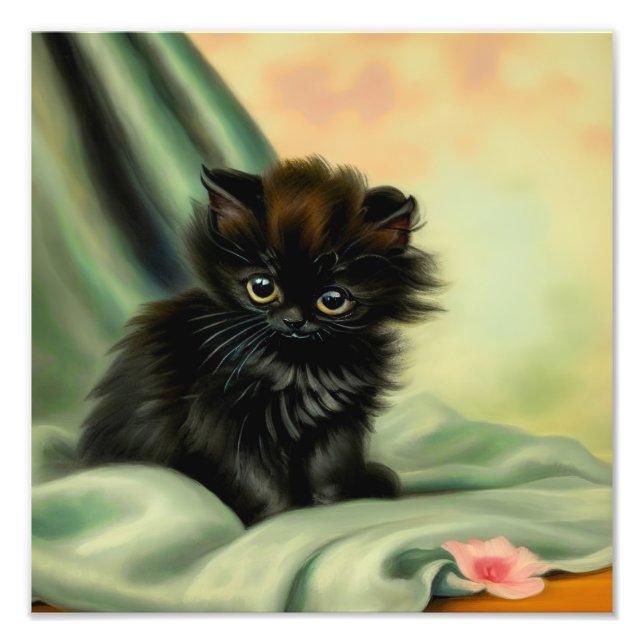Foto Vintage Black Kitten Ilustracion (Frente)