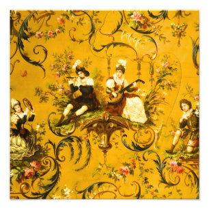 Foto Vintage French Gold Yellow Toile Victorian Floral