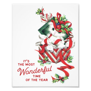 Foto Vintage Gatito de Navidad en un arte mural actual