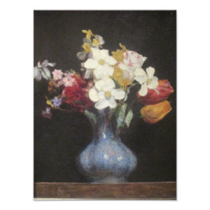 Foto Vintage Henri Latour Blue Vase Narcissus y Tulip