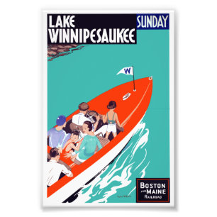 Foto Vintage Lake Winnipesaukee New Hampshire Travel Po
