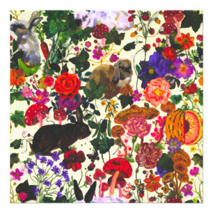 Foto Vintage Mariposa Conejo Jardín Acuática Floral