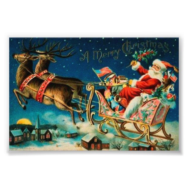 Foto Vintage Santa Claus Sleigh Navidades (Frente)
