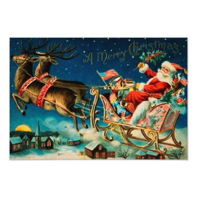 Foto Vintage Santa Claus Sleigh Navidades (Frente)