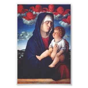 Foto Virgen María con el Niño Jesús y querubines rojos