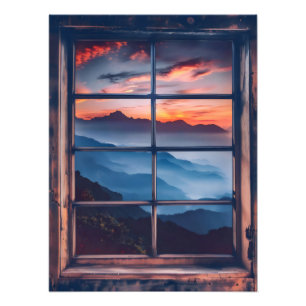 Foto Vista de la ventana Atardecer en montañas