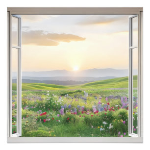 Foto Vista de ventana de Sunset sobre Meadow