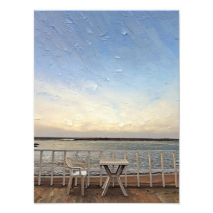 Foto Vista panorámica frente al océano con silla y mesa