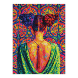 Foto Vista trasera de mujer Moños coloridos Patrón flor