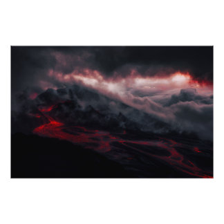 Foto Volcanic Eruption Lava Rivers Night Landscape