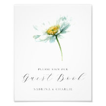 Watercolor Daisy Floral Wedding Guest Book Sign