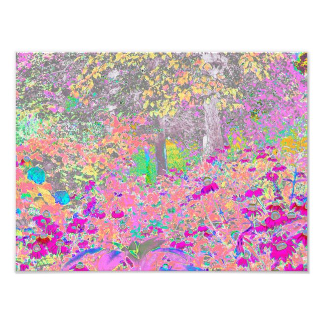 Foto Watercolor Garden Sunrise con flores moradas (Frente)